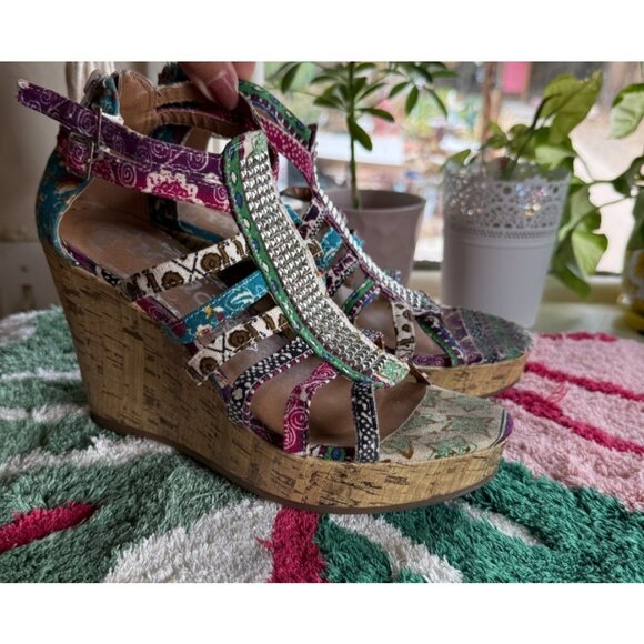 Mudd Gladiator Floral Wedges Women's 8 Studded Kohl's Trinity Boho Beach Travel - Picture 1 of 10
